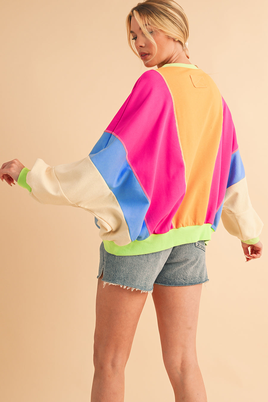 Color Block Patchwork Drop Shoulder Sweatshirt with Pockets- 2 Colors