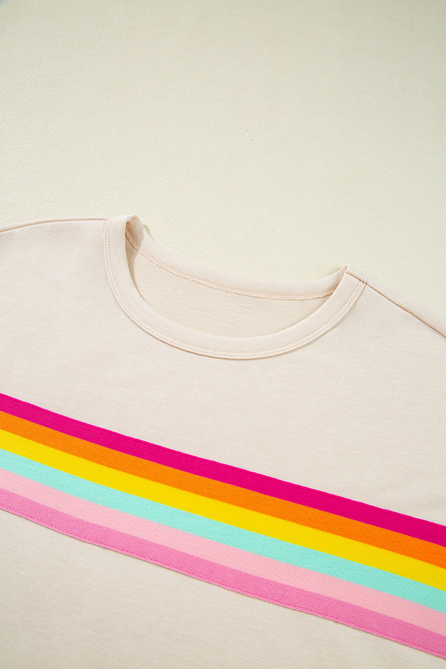 Beige Rainbow Striped T-Shirt and Short Set