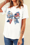 White Faux Patchwork American Bow Graphic T-Shirt