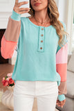 Twisted Ribbed Color Block Patchwork Long Sleeve Henley Shirt