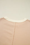 Beige Multi Waffle Knit Patchwork Color Block Pullover Sweatshirt