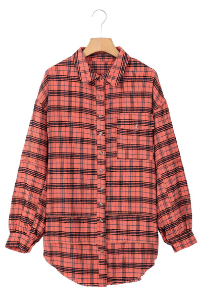 Green Plaid Long Sleeve Collar Shirt Shacket