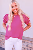 Hot Pink Smocked Short Puff Sleeve Blouse