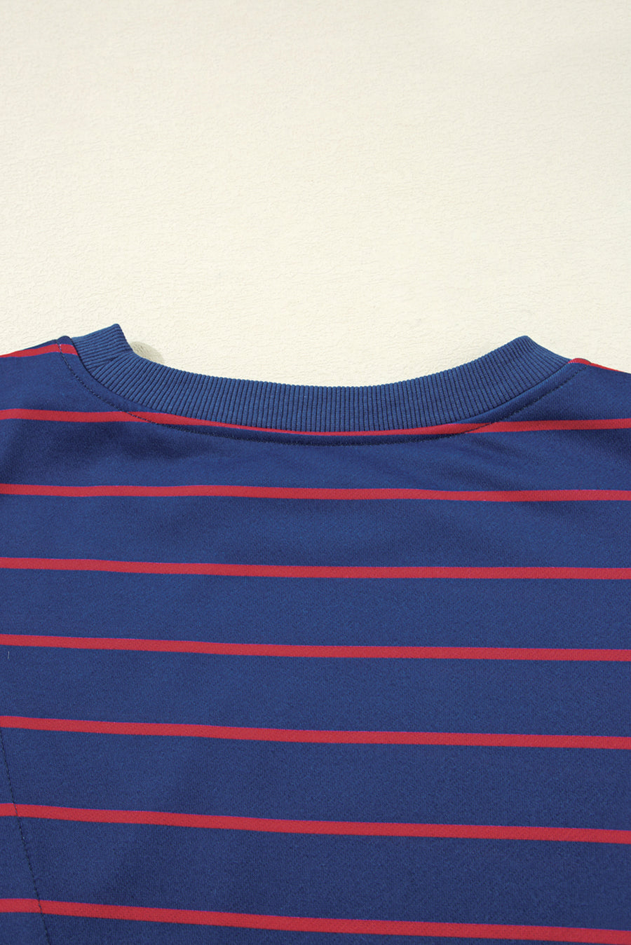 Striped Overlap Back Drop Shoulder Pullover Sweatshirt- 2 Colors