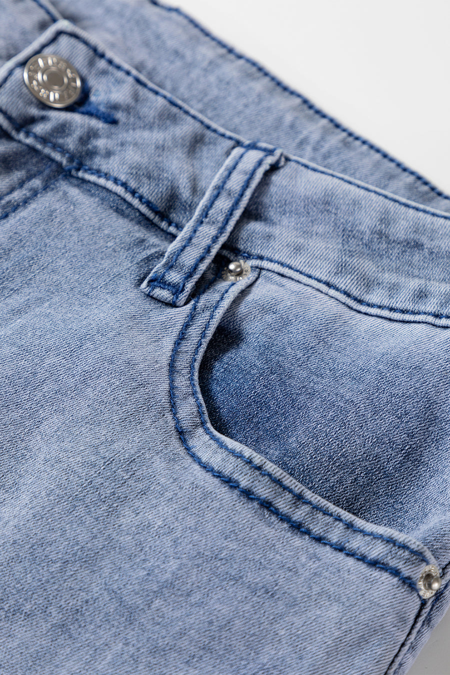 Beau Blue Button Zip High-Waist Flared Hem Jeans