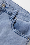 Beau Blue Button Zip High-Waist Flared Hem Jeans