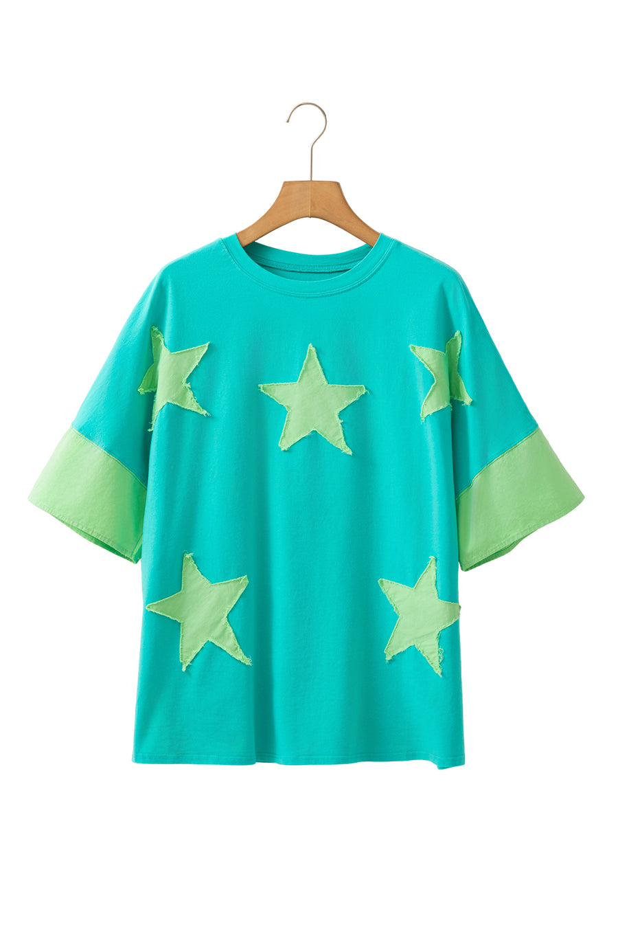 Aruba Blue & Lime Green Frayed Star Patch Oversized T-Shirt
