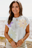 Flower Patch Knit Crew Neck Short Sleeve Sweater- 2 Colors
