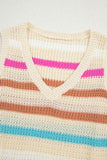 Khaki Striped V-Neck Textured Knit Vest