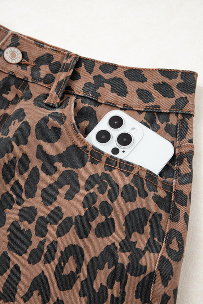 Sky Blue Leopard Frayed Split Denim Midi Skirt