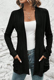 Stone Blue Ribbed Open Front Knitted Top with Pockets