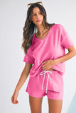 V-Neck Drop Shoulder T-Shirt and Patchwork Shorts Set- 3 Colors