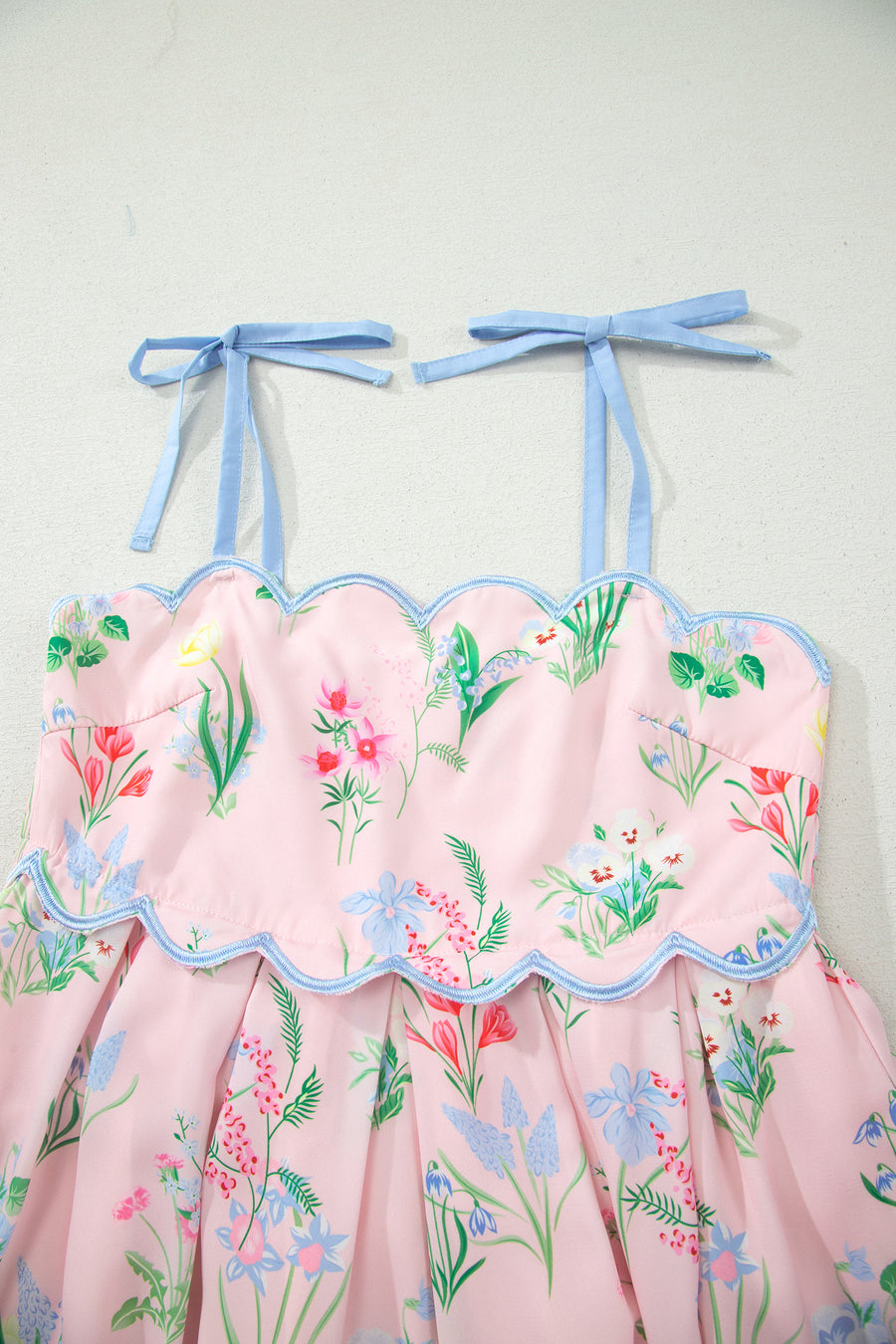 Floral Contrast Trim Tie Strap Midi Dress B