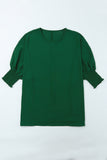 Shirred Cuffs Short Sleeve Blouse- 2 Colors
