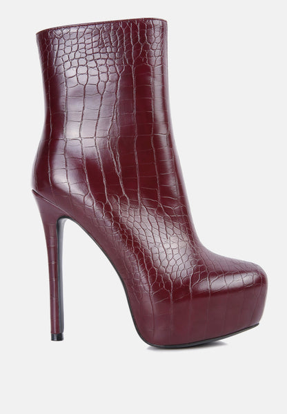 Orion High Heeled Croc Ankle Boot- 3 Colors