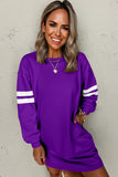 Varsity Striped Long Sleeve Loose Mini Dress with Pockets- 5 Colors