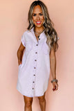 Orchid Petal Double Chest Pocket Button-Up Denim Shirt Dress