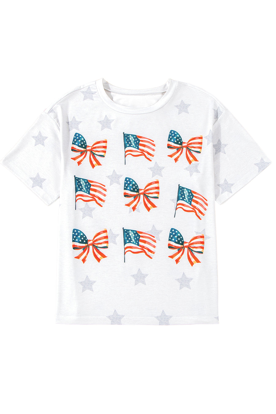 White Star Print Watercolor American Flags and Bows Graphic T-Shirt