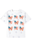White Star Print Watercolor American Flags and Bows Graphic T-Shirt