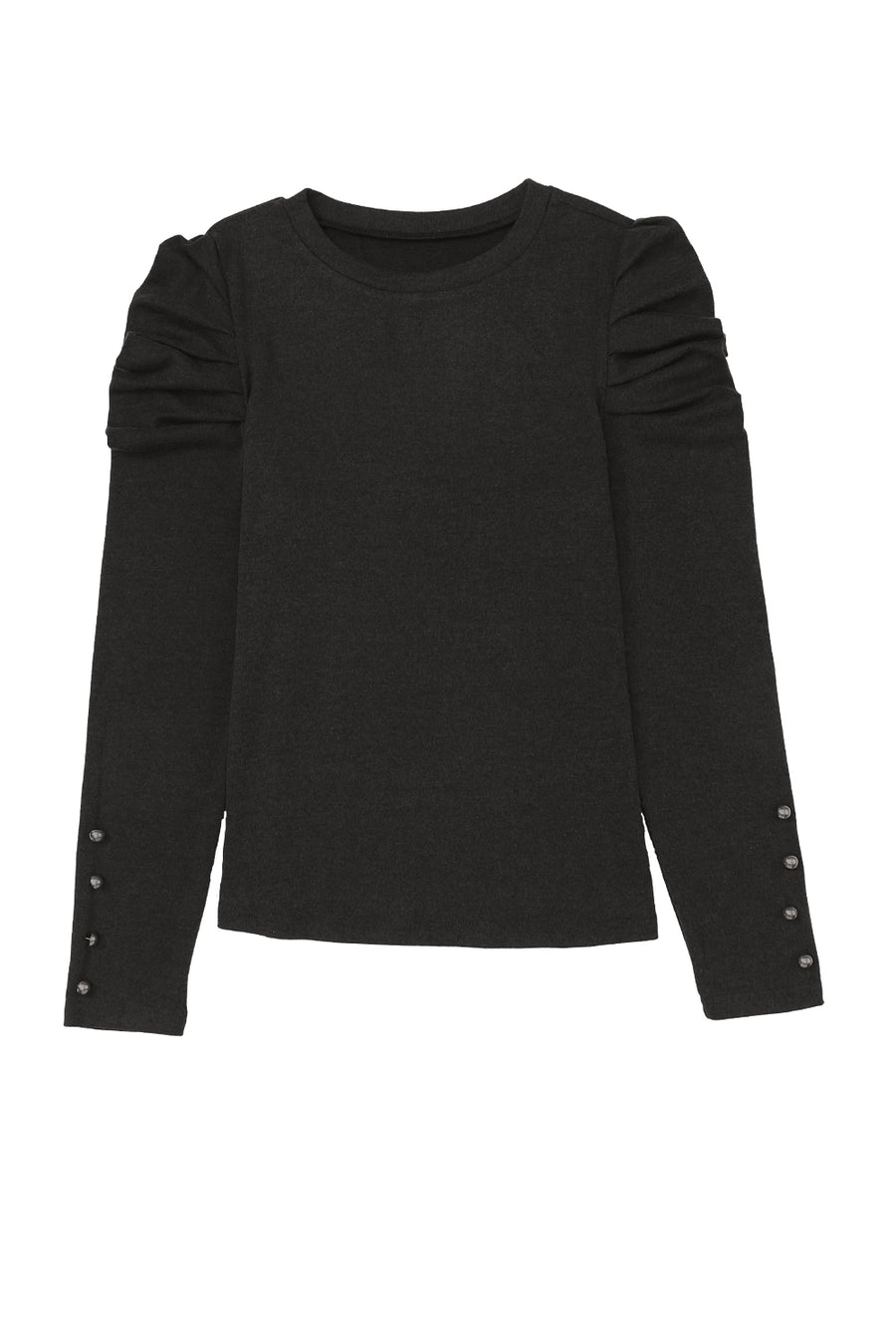 Black Button Cuff Puff Long Sleeve Sheath Top