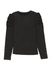 Black Button Cuff Puff Long Sleeve Sheath Top