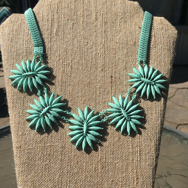 Floral Coated Necklace Set- Mint