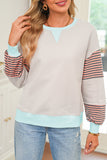 Color Block Patchwork Striped Sleeve Sweatshirt- 3 Colors