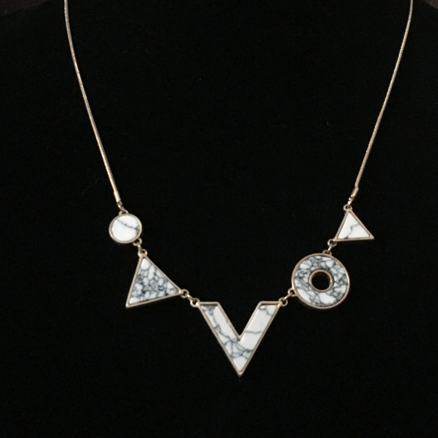 Gold Tone Geometric Necklace Set- Howlite
