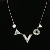 Gold Tone Geometric Necklace Set- Howlite