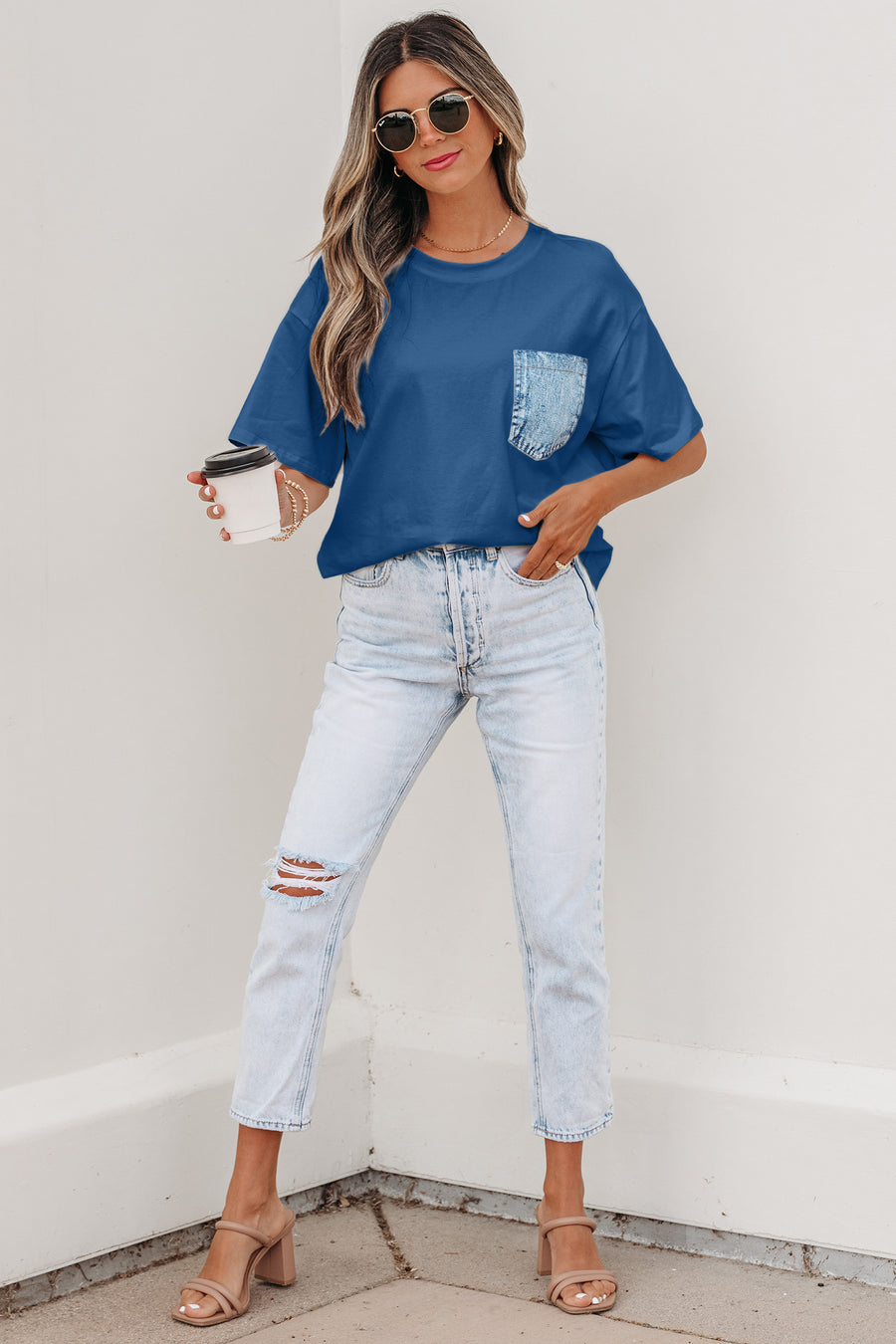 Printed Denim Chest Pocket Graphic T-Shirt- 2 Colors
