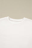 White Color Block Drop Shoulder Pullover Sweatshirt & Shorts Outfit