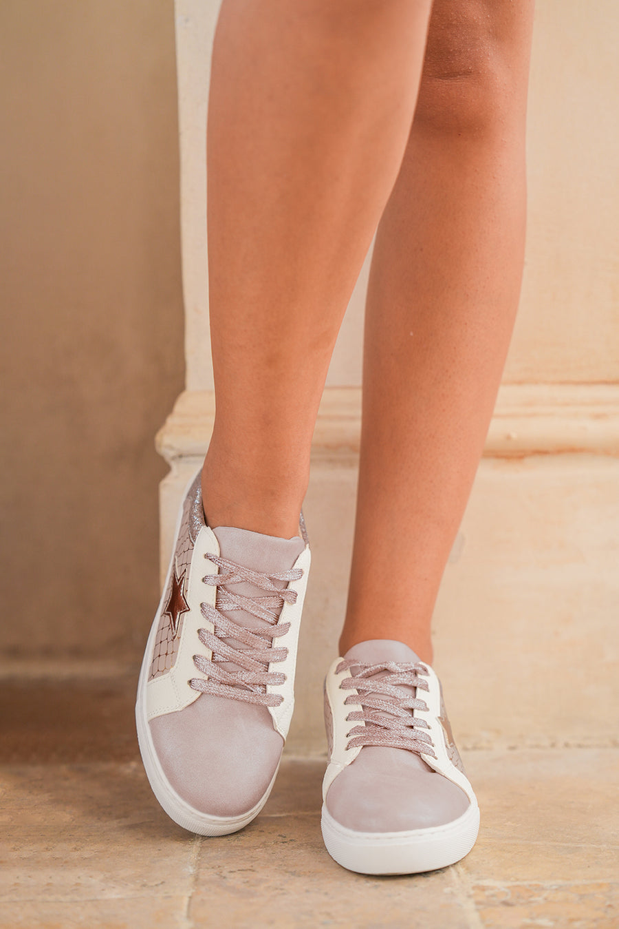 Glitter & Star Patchwork PU Leather Sneakers- 2 Colors
