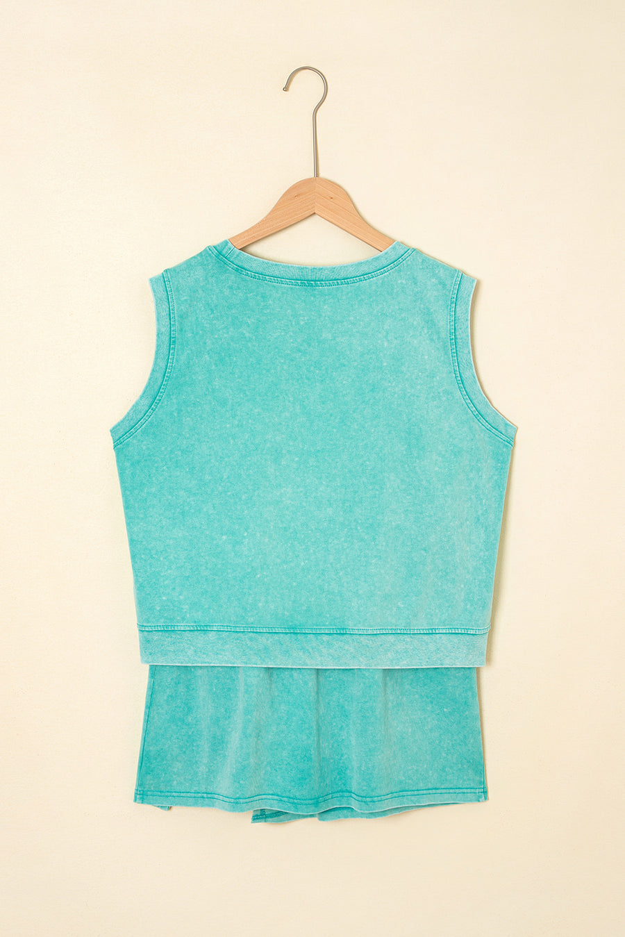 Yellow Cream Solid Color Washed Sleeveless Top Split Skort Cotton 2pcs Outfit