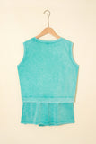 Yellow Cream Solid Color Washed Sleeveless Top Split Skort Cotton 2pcs Outfit