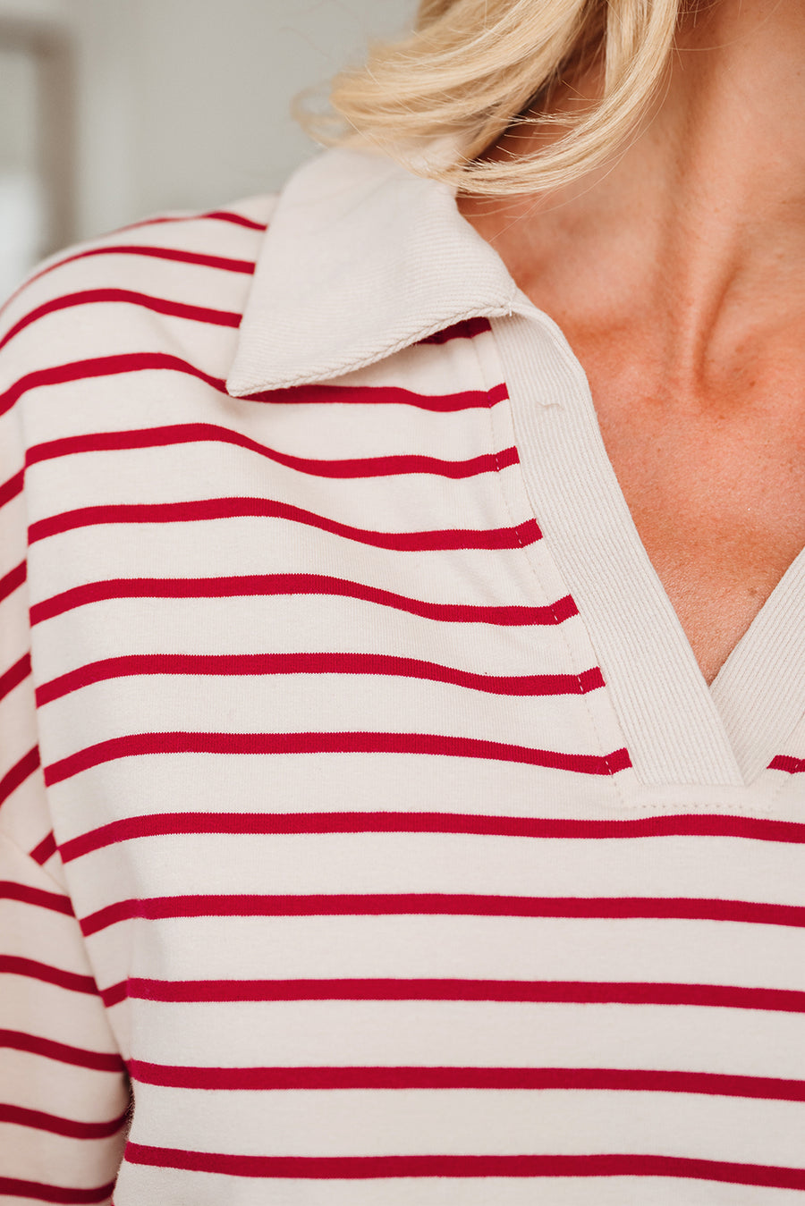 Red Stripe Cropped Collared Sweatshirt and Bubble Mini Skirt Set