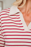 Red Stripe Cropped Collared Sweatshirt and Bubble Mini Skirt Set