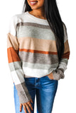 White Color Block Striped Crew Neck Drop Sleeve Sweater
