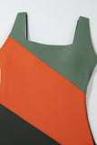 Color Block Padded Square Neck One-Piece Swimsuit B