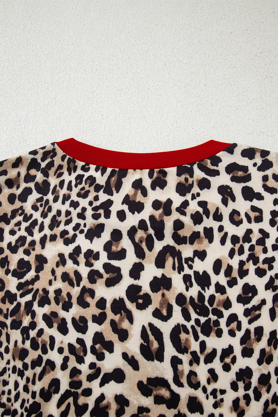 Leopard Print Contrast Trim Crew Neck Long Sleeve Top