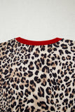 Leopard Print Contrast Trim Crew Neck Long Sleeve Top
