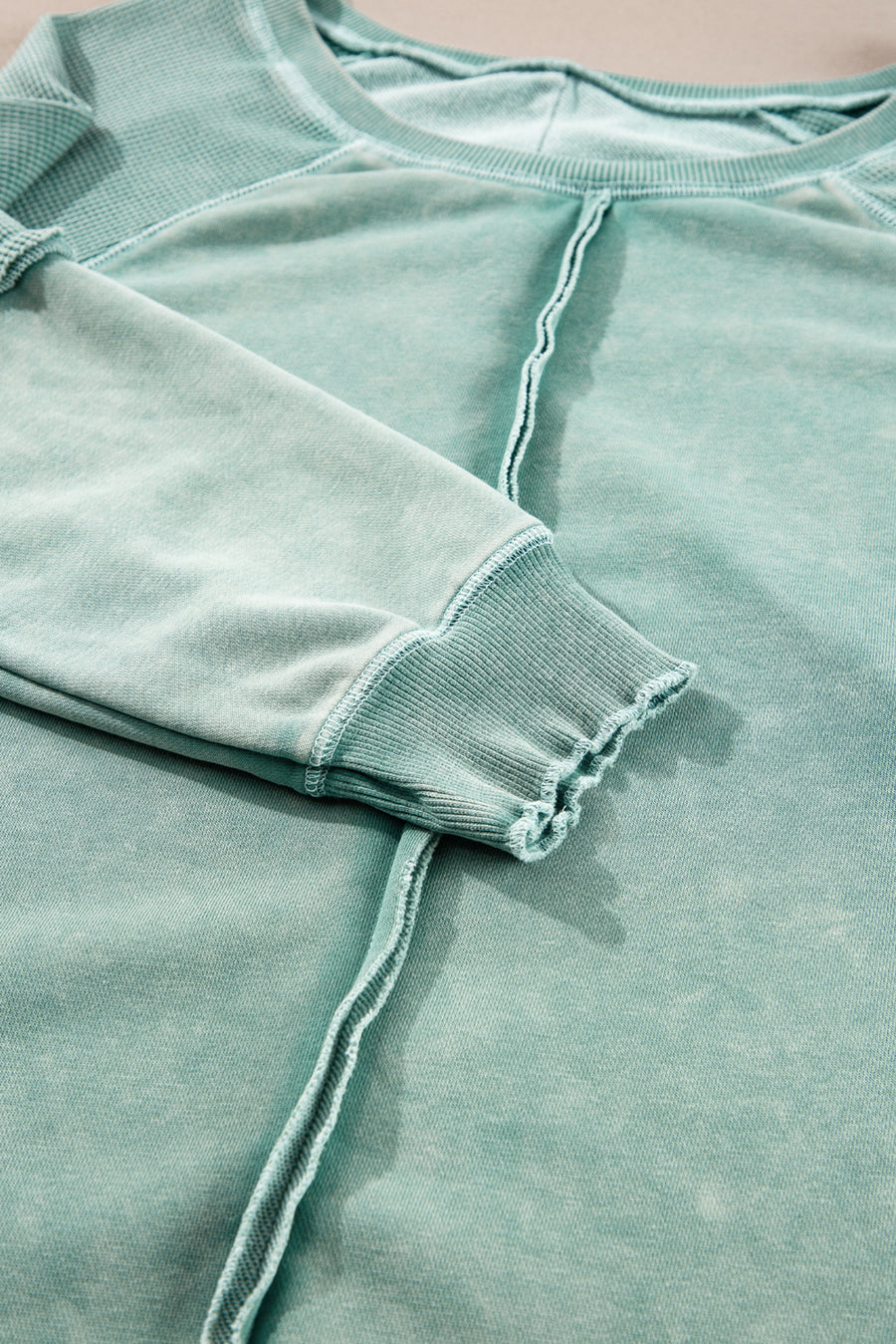 Waffle Knit Patchwork Raglan Sleeve Sweatshirt- 3 Colors