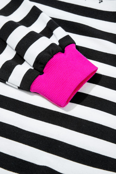 Black Stripe Contrast Trim Long Sleeve Top and Shorts Set