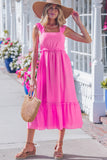 Solid Color Ruffle Trim High Waist Sleeveless Maxi Dress A- 2 Colors