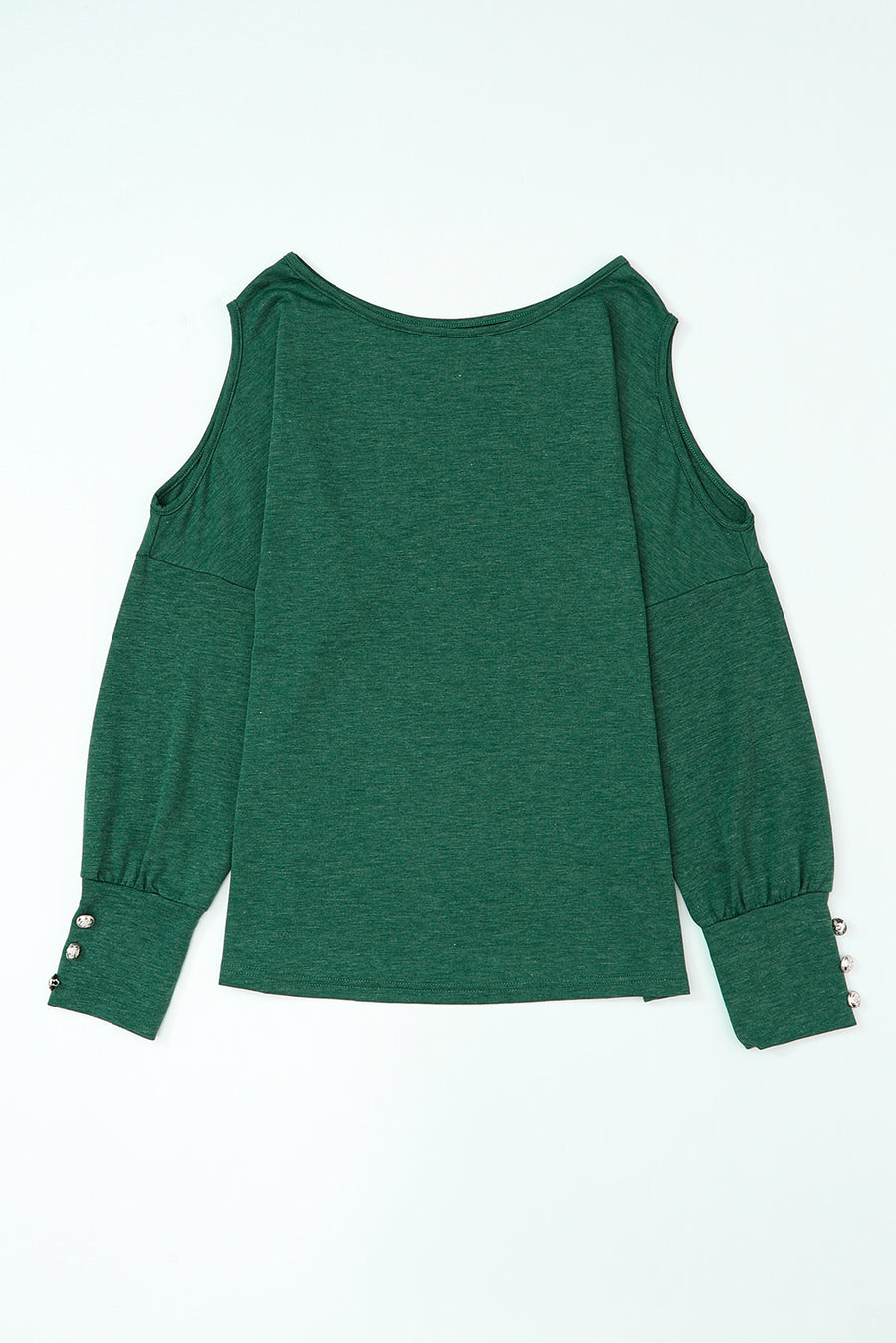 Green Boat Neck Cutout Long Sleeve Blouse with Button Detail Cuffs