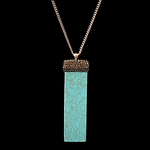 Gold Tone Natural Pendant Necklace with Accent Stones- Turquoise