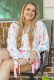 Plus Size White Wine & Heart Print Bow Decor Pajama Set