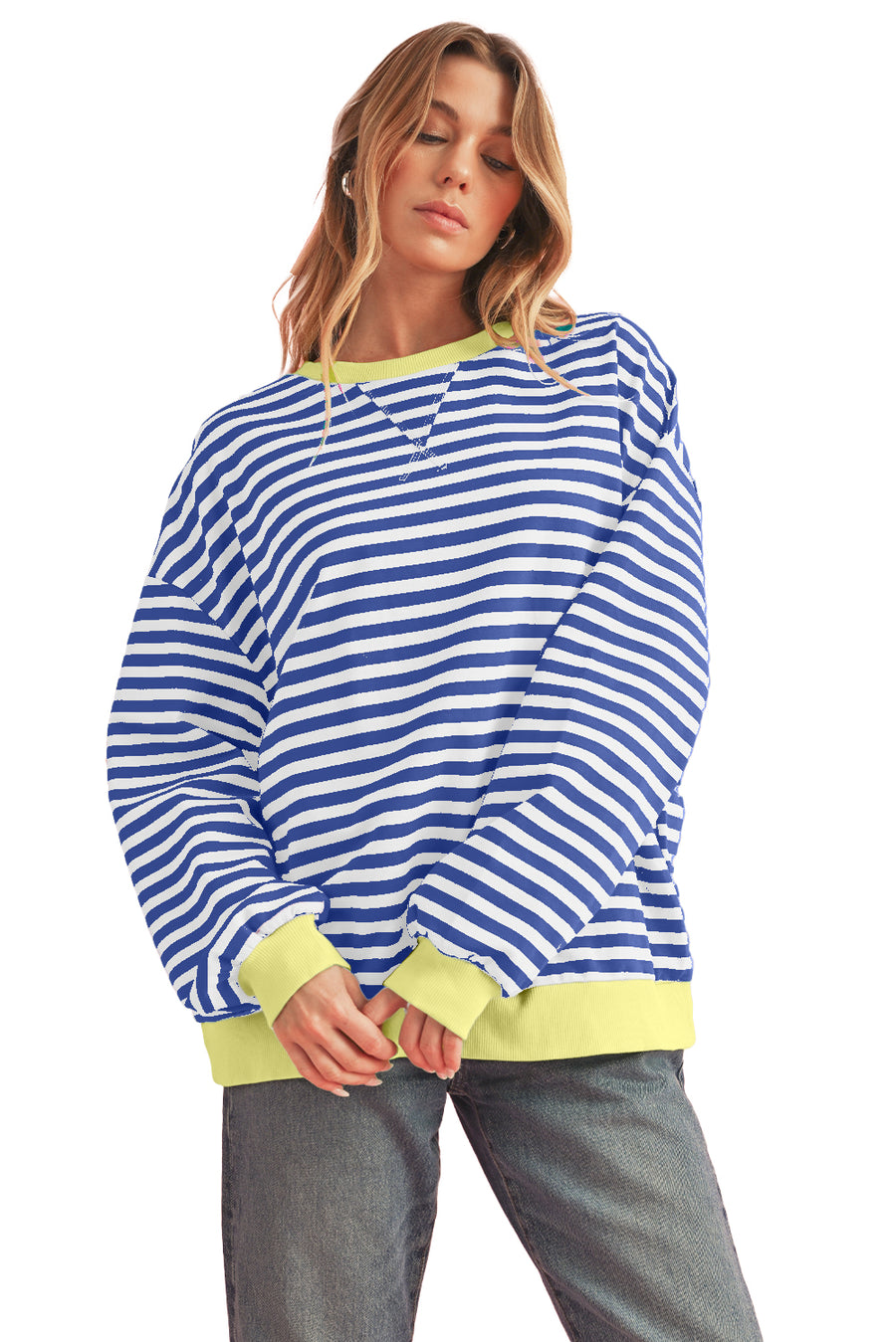 Striped Contrast Trim Oversized Sweatshirt- 4 Colors