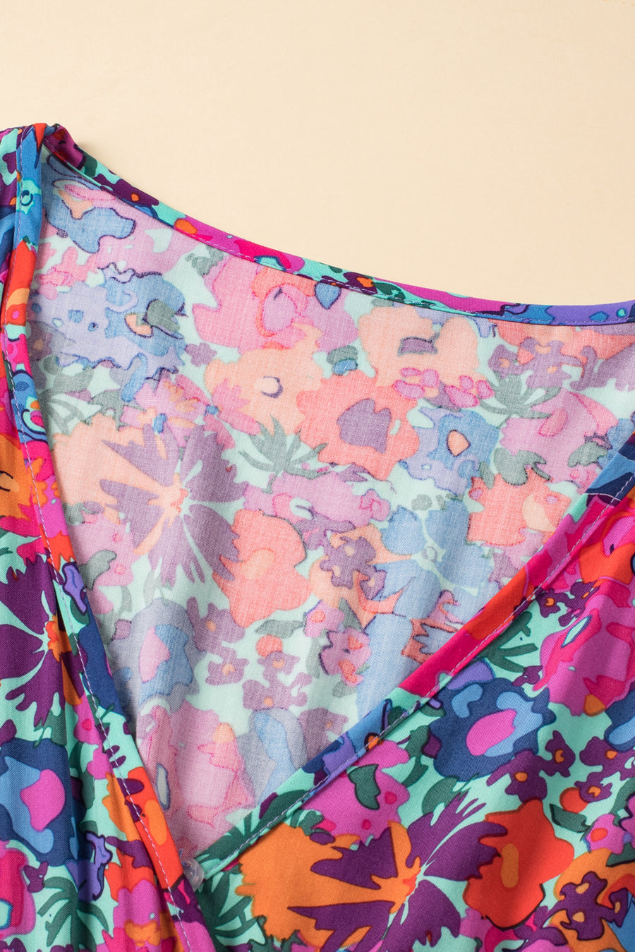 Blue Floral Print V-Neck Wrap Split Maxi Dress