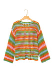 Openwork Side Slit Crew Neck Striped Cover-Up B- 2 Colors