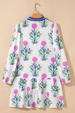 Floral Ruffle Hem Contrast Trim Neckline Mini Dress- 2 Colors